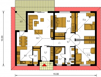 Spiegelverkehrter Entwurf | Grundriss des Erdgeschosses - BUNGALOW 198